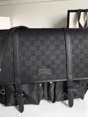 gg Shoulder Bag Nylon Shima Black gg Embossed For Men 13.8in/35cm gg