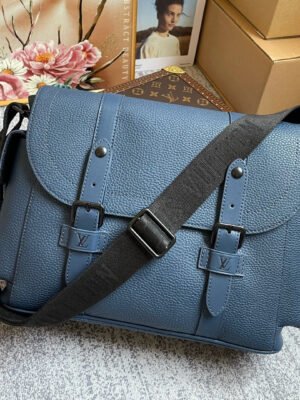 LV Christopher Messenger Taurillon Blue For Men, Bags, Shoulder And Crossbody Bags 11.4in/29cm LV M58475