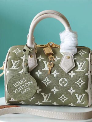 LV Speedy Bandouliere 20 PM Monogram Empreinte Khaki Green / Beige / CreamFor Women,  Shoulder And Crossbody Bags 20.5cm/8.1in LV M46118
