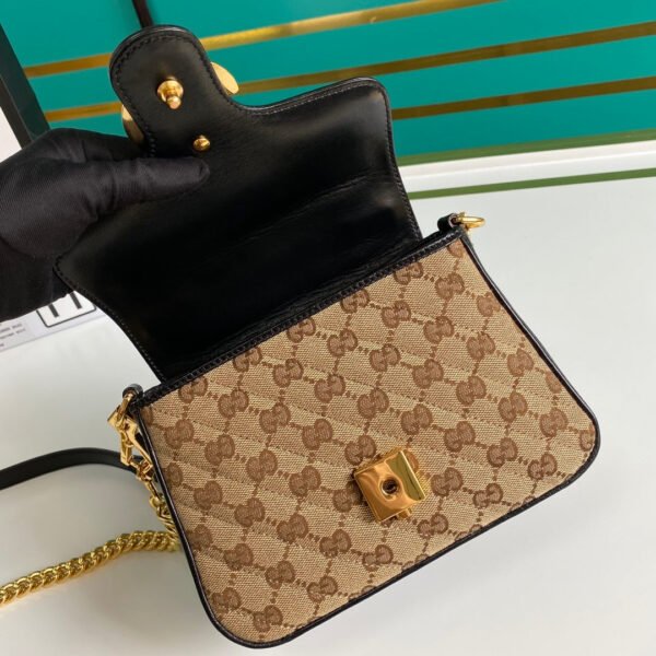 gg Ladies gg Canvas Marmont Mini Top Handle Bag Beige/Ebony Diagonal Matelass¨¦ Original gg Canvas 8.3in/21cm gg 583571 HVKEG 9772