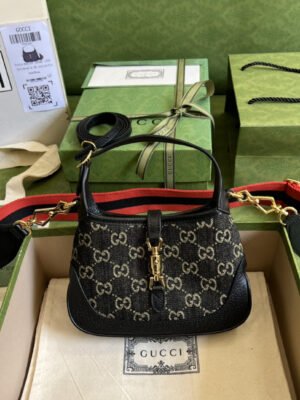 gg Jackie 1961 Mini Shoulder Bag Black And Ivory gg Denim Jacquard For Women 7.5in/19cm gg 685127 UN3AG 1294