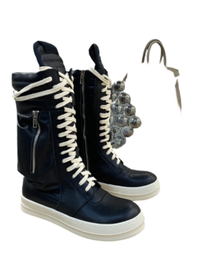 Rick Owens High-Top Leather Boots - Black and Cream