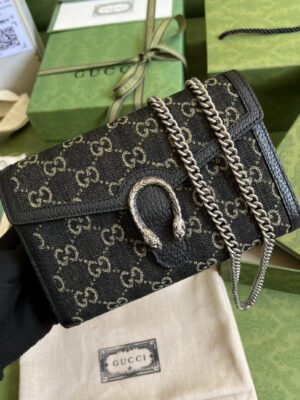 gg Dionysus gg Mini Chain Bag Black And Ivory gg Denim Jacquard For Women 8in/20cm 401231