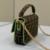 FI Baguette Small Brown Fabric Green Border Bag For Woman 18cm/7in