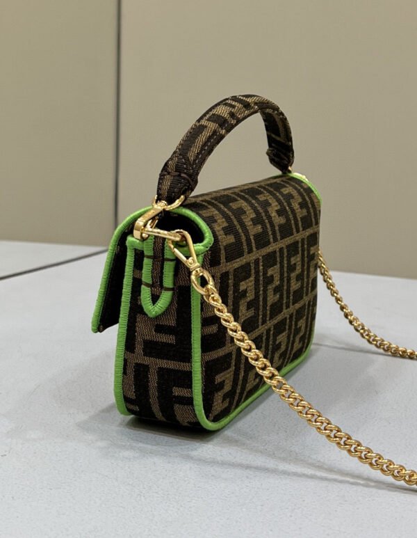 FI Baguette Small Brown Fabric Green Border Bag For Woman 18cm/7in