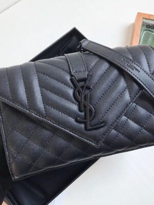 YSSL Envelope Small Bag In Mix Matelass¨¦ Grain De Poudre Black For Women 8.2in/21cm YSL 600195BOW981000