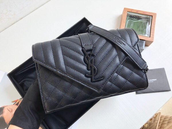 YSSL Envelope Small Bag In Mix Matelass¨¦ Grain De Poudre Black For Women 8.2in/21cm YSL 600195BOW981000