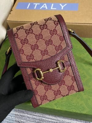 gg Horsebit 1955 Mini Bag Beige And Burgundy gg Supreme Canvas For Women? 6.7in/17cm gg 625615F6B3G9865