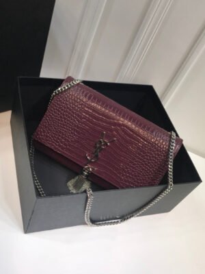 YSSL Kate Medium Chain Bag With Tassel In Embossed Crocodile Dark Violet For Women 9.4in/24cm YSL