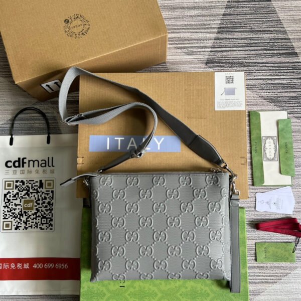 gg Embossed Medium Messenger Bag?Grey gg Embossed For Men 12in/31cm gg?