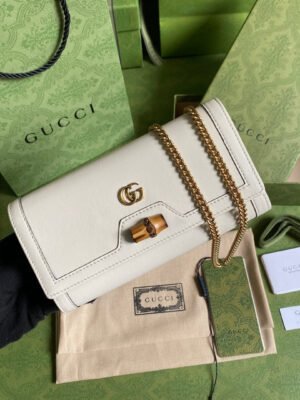 gg Diana Chain Wallet With Bamboo White For Women, Women’s Bags 7.4in/19cm gg 658243 17Q0T 9022