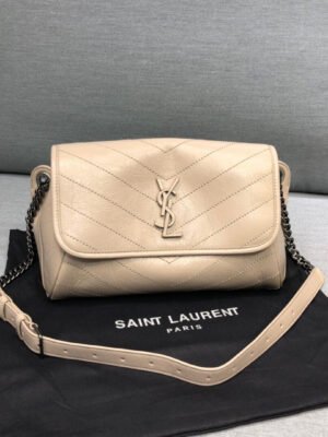 YSSL Niki Medium Crinkled Shoulder Bag Beige For Women 11in/28cm YSL