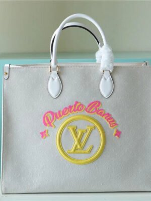 LV Onthego GM Monogram Giant And Raffia White/ Yellow For Women,  Shoulder And Crossbody Bags 41cm/16.1in LV M20815