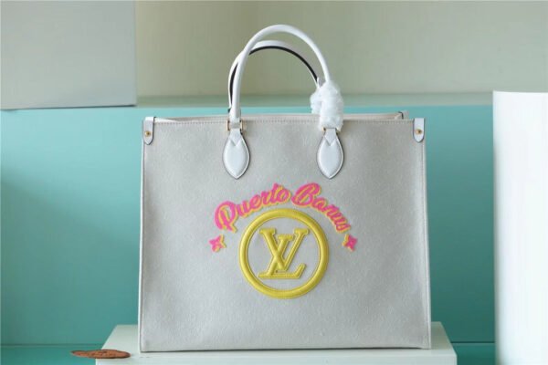 3e7a3446 LV Onthego GM Monogram Giant And Raffia White/ Yellow For Women, Shoulder And Crossbody Bags 41cm/16.1in LV M20815