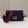 FI Baguette Blue Denim Red Border Bag For Woman 26cm/10in