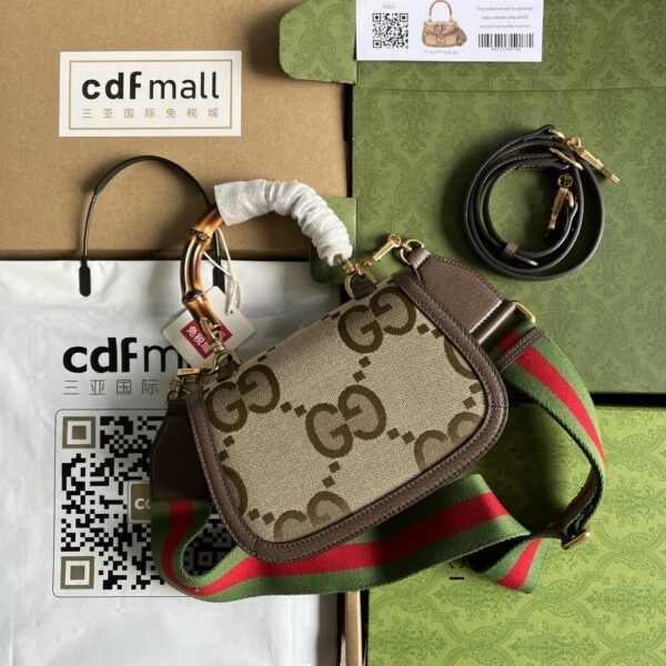 gg Bamboo 1947 Jumbo gg Small Top Handle Bag Camel And Ebony Jumbo gg Canvas Brown For Women 8.3in/21cm 675797 UKMDT 2570