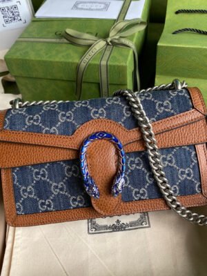 gg Dionysus Small Shoulder Bag Dark Blue And Ivory Eco Washed Organic gg Jacquard Deni For Women 11in/28cm 400249 2KQFN 4483