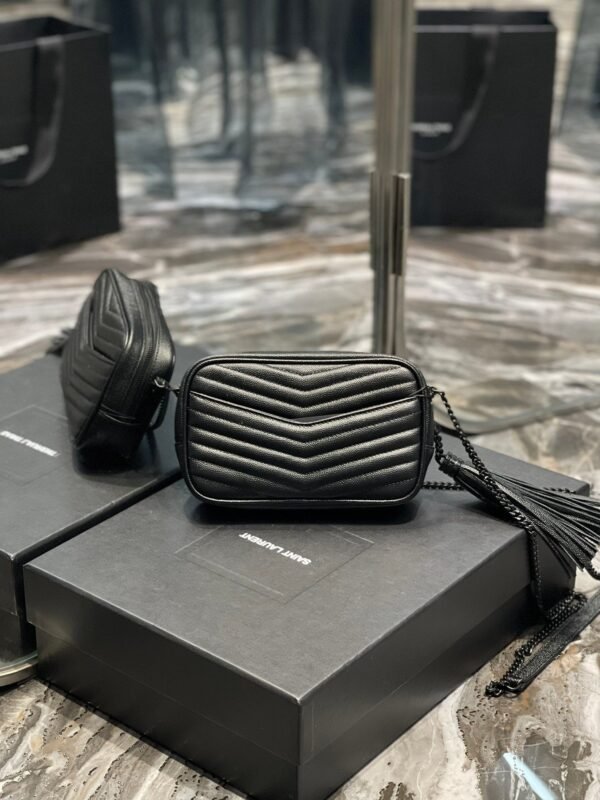 YSSL Lou Mini Bag Black In Quilted Grain De Poudre With Metal Toned Hardware For Women 7.4in/19cm YSl 6125791GF081000