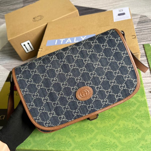 gg Children’s gg? Messenger Bag Dark Blue And Ivory Eco Washed Organic gg Jacquard Denim For Women? 11.4in/29cm gg