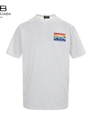 Balenciaga White T-Shirt with Mountain Graphic