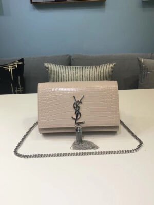YSSL Kate Small Chain Bag With Tassel In Embossed Beige For Women 7.8in/20cm YSL?