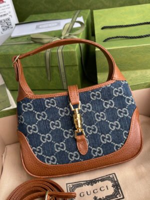 gg Jackie 1961 Mini Shoulder Bag Blue And Ivory gg Jacquard Denim For Women 7.5in/19cm gg ?637092 2KQgg 8375