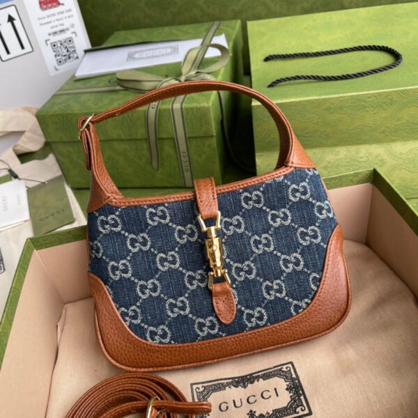 gg Jackie 1961 Mini Shoulder Bag Blue And Ivory gg Jacquard Denim For Women 7.5in/19cm gg ?637092 2KQgg 8375