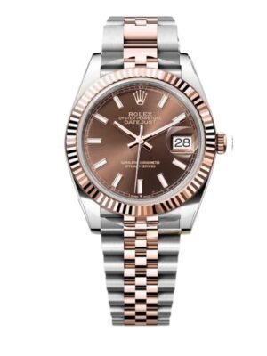 ROLEX OYSTER PERPETUAL DATEJUST DIAL WITH SILVER AND EVEROSE GOLD STRAP CHOCOLATE 36MM