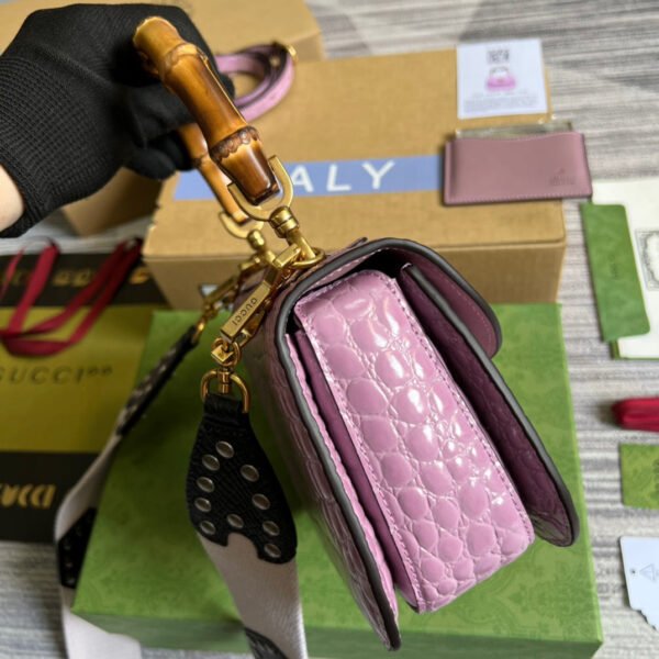 gg Bamboo 1947 Crocodile Top Handle Bag Pink For Women, Women’s Bags 10.2in/26cm gg