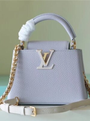 LV Capucines Mini Taurillon Light Blue/ Creme For Women,  Shoulder And Crossbody Bags 21cm/8.3in LV