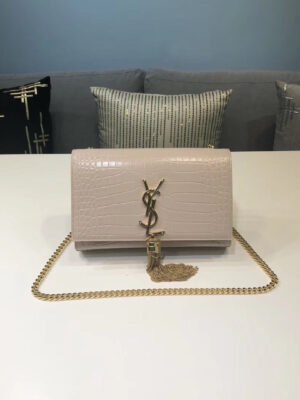 YSSL Kate Small Chain Bag With Tassel In Embossed Beige For Women 7.8in/20cm YSL?
