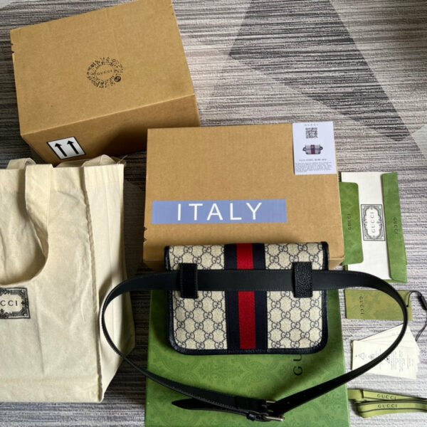 gg Ophidia Belt Bag Beige And Blue gg Supreme Canvas For Men? 8.7in/22cm gg 674081 96IWN 4076