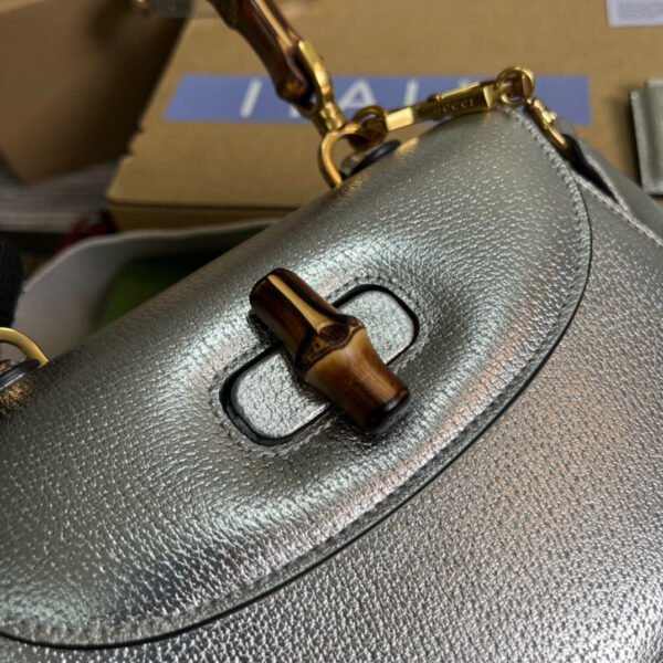 gg Bamboo 1947 Medium Top Handle Bag Silver For Women, Women’s Bags 10.2in/26cm gg