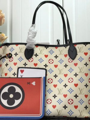 LV Neverfull MM Game On Tote Bag Monogram Canvas White By Nicolas Ghesquiere For Women, Women Handbags, Shoulder Bags 12.2in/31cm LV M57462