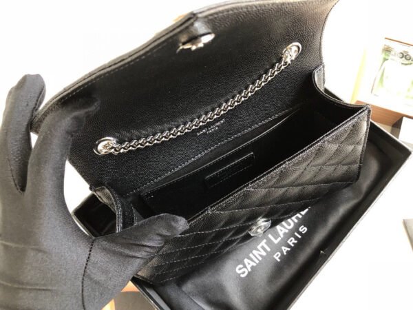YSSL Envelope Small Bag In Mix Matelass¨¦ Grain De Poudre Black For Women 8.2in/21cm YSL 600195BOW921000