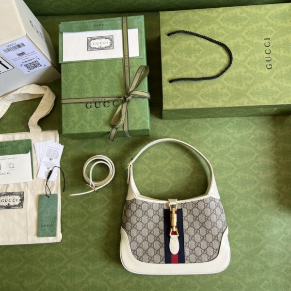 gg Jackie 1961 Small Shoulder Bag Beige And Ebony gg Supreme Canvas For Women 11in/28cm 636706 HUHHG 9794