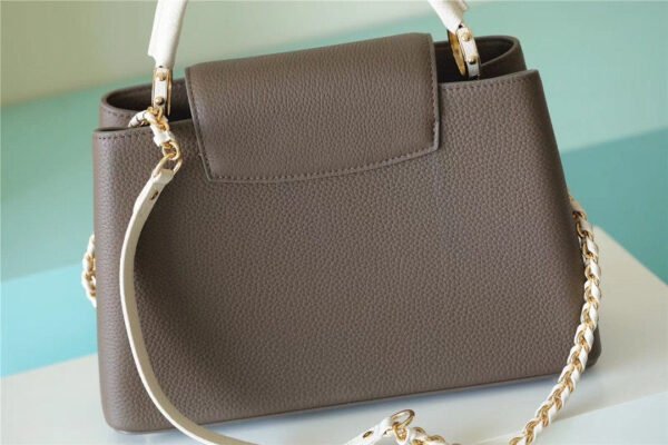 4f2a727a LV Capucines MM Taurillon Smokey Brown Green/ Creme/ Pink For Women, Shoulder And Crossbody Bags 31.5cm/12.4in LV M59516