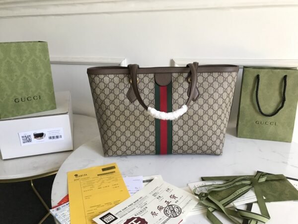 gg Ophidia gg Medium Tote Bag Beige/Ebony gg Supreme Canvas And Brown For Women 15in/38cm 631685 96IWB 8745