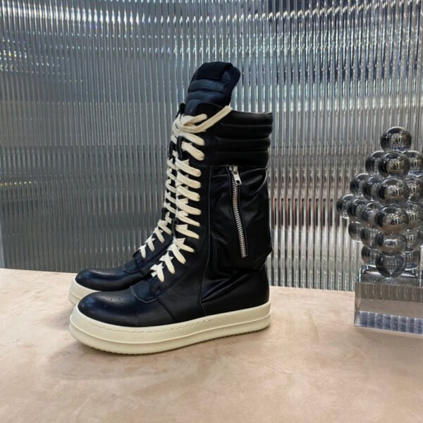 5._5_fc9c004b-b2f3-4640-b31e-37cc5d41d18c Rick Owens High-Top Leather Boots - Black and Cream