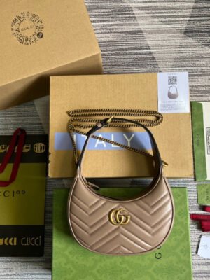 gg Marmont Half Moon Shaped Mini Bag Beige For Women, Women’s Bags 8.5in/22cm gg