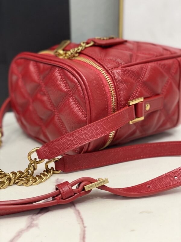 YSSL  Vanity Bag In Carr¨¦-Quilted Grain De Poudre Red For Women 6.4in/16.5cm YSL 649779DME276805