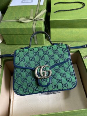 gg Marmont Multicolour Mini Top Handle Bag Green Blue For Women 8in/20cm gg
