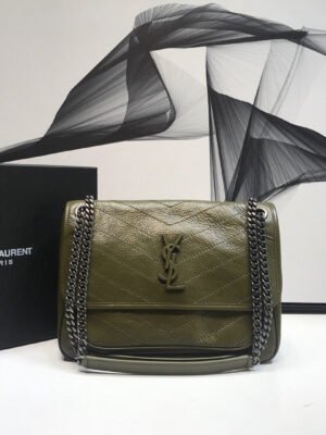 YSSL Niki Medium Chain Bag In Crinkled Vintage Green For Women 11in/28cm YSL 6331581YG041229