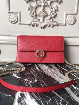 gg Interlocking gg Crossbody Handbag Grained Calfskin Spring/Summer Collection Red For Women 7.5in/19cm gg 510304