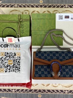 gg Dionysus Small Shoulder Bag Dark Blue And Ivory Eco Washed Organic gg Jacquard Denim For Women 11in/28cm gg 400249 2KQFN 4483