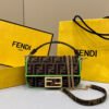 FI Baguette Small Brown Fabric Green Border Bag For Woman 18cm/7in