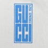 Gucci White T-Shirt with Blue Vertical Logo Patch