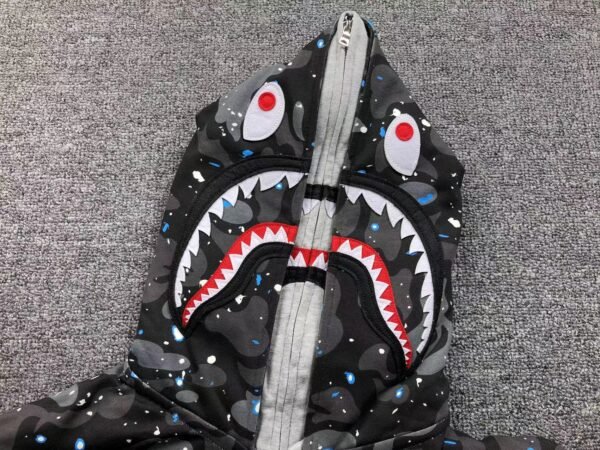 BAPE SPACE CAMO DOUBLE SHARK FULL ZIP HOODIE BLACK