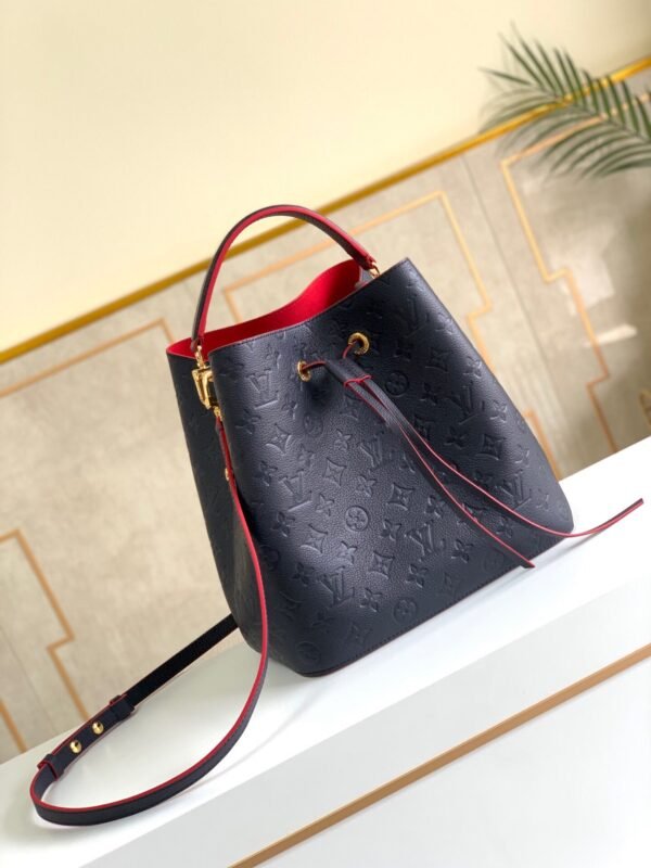 LV NeoNoe MM Bucket Bag Monogram Empreinte Navy Blue/Red For Women, Women¡¯s Handbags, Shoulder And Crossbody Bags 10.2in/26cm LV M45306