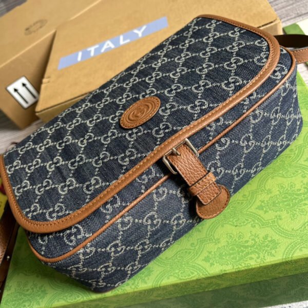 gg Children’s gg? Messenger Bag Dark Blue And Ivory Eco Washed Organic gg Jacquard Denim For Women? 11.4in/29cm gg